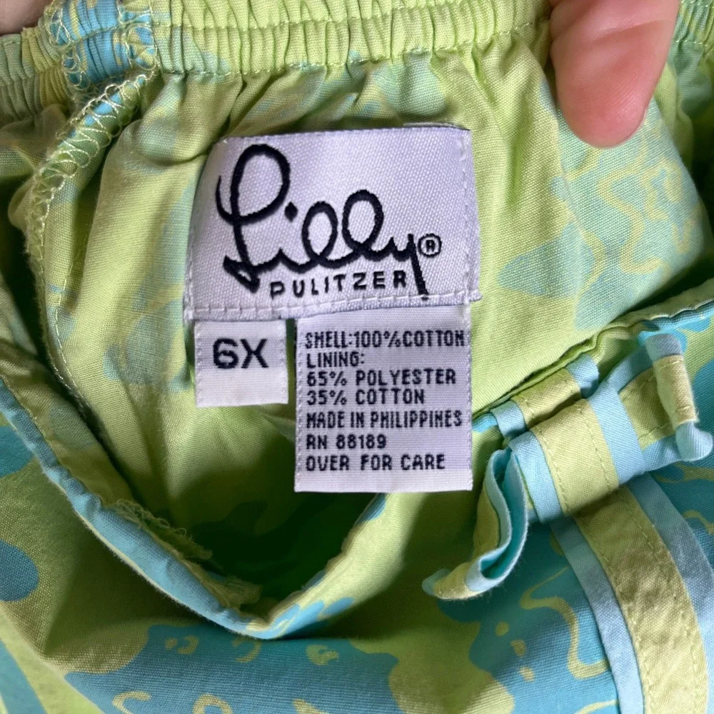 Lilly Pulitzer Skort Girls 6X Green Blue Seashell Print Preppy Summer Beach Bow